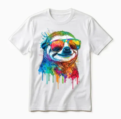 Artistic Colourful Pop Art Sloth Unisex T-Shirt - White