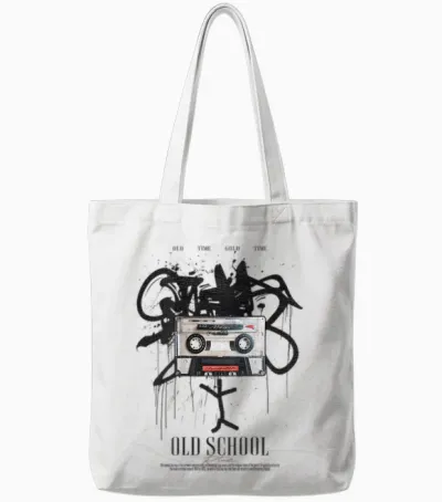 Old School Backprint Music Tape Vintage Mixtape Cassette T-Shirt, White Tote Bags - White
