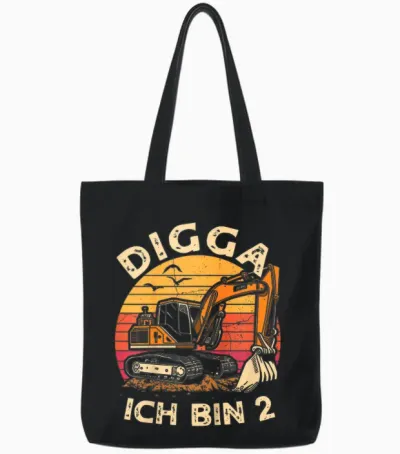 Ich Bin 2 Zwei Jahre Junge 2 Jahre Alt 2. Geburtstag Bagger Tote Bags - Black