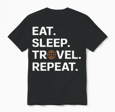 Eat Sleep Travel Repeat Unisex T-Shirt - Black