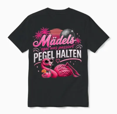 Girls Trip Mädels Egal Was Passiert Pegel Halten Flamingo Unisex T-Shirt - Black