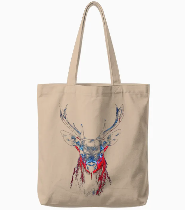 Animal Lover Deer, Abstract Pattern, Portrait, Art, Deer Tote Bags in Natural