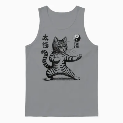 Funny Cat in Tai Chi Stance Martial Arts Yin Yang Balance T-Shirt, White, S Unisex Tank Top - Sport Grey
