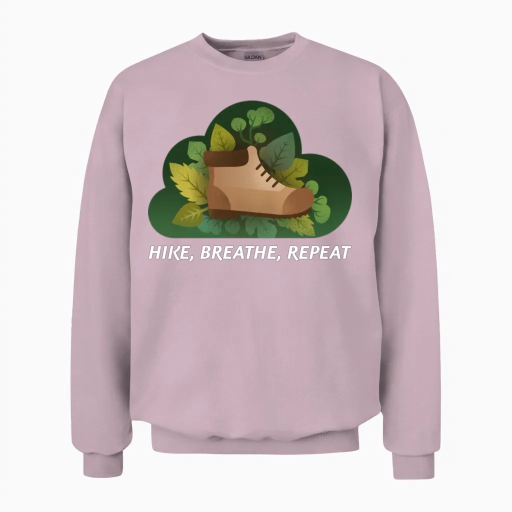 Hike, Breathe, Repeat Hiking Unisex Sweatshirt in Light Pink