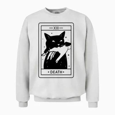 Tarot Card Black Cat Bite Unisex Sweatshirt - White