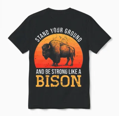 Bison - Retro Sunset Unisex T-Shirt - Black