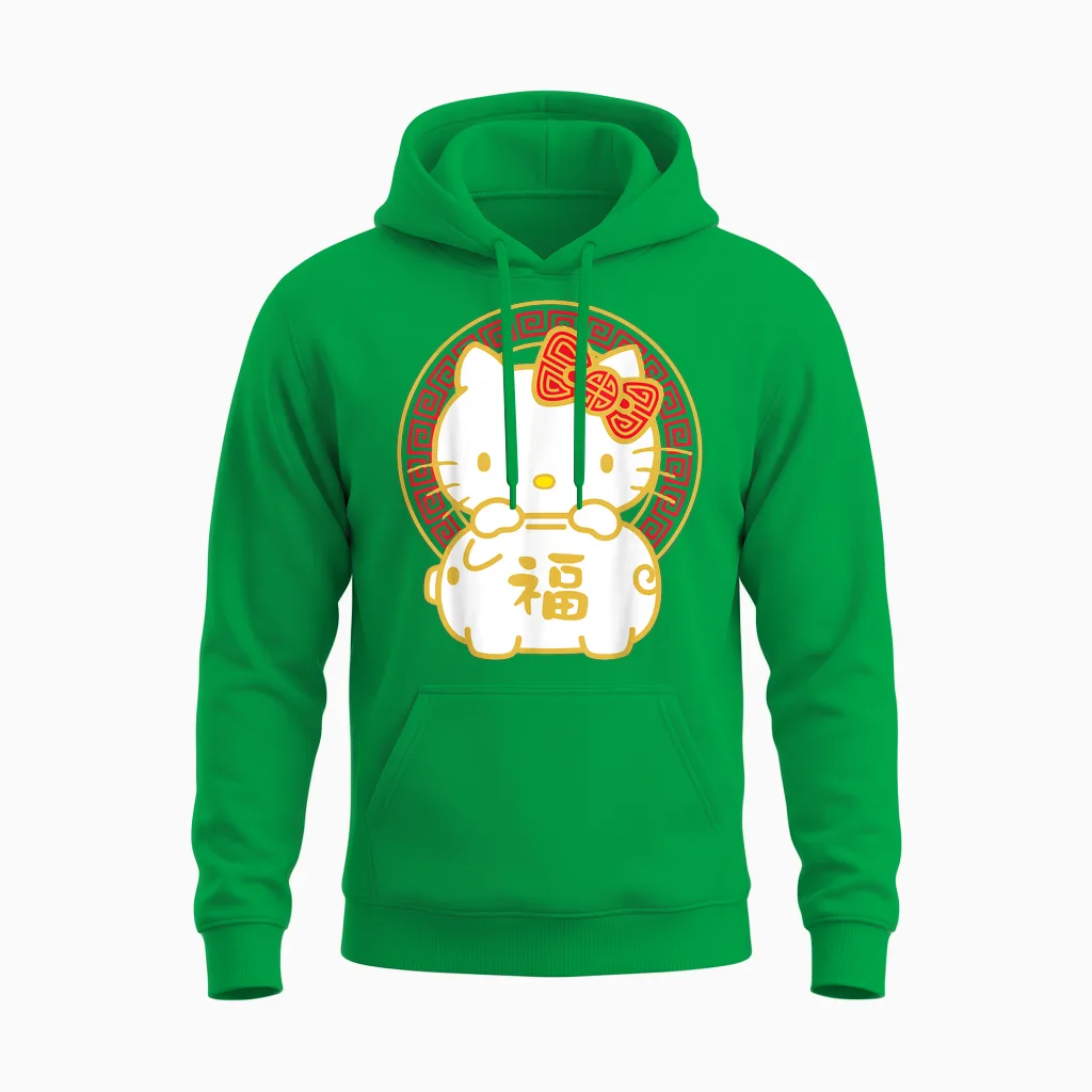 Hello Kitty Happy Lunar New Year, Year of the Pig Unisex Hoodie in Irish Green