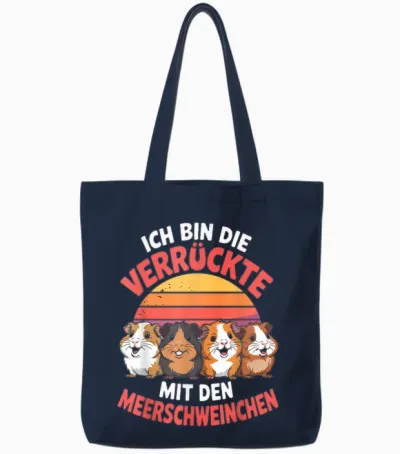 T-Shirt with German Text "ich Bin Die Verrückte Mit Den Meerschweinchen" Tote Bags - Navy