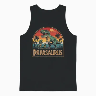 Herren Papasaurus T-Rex Dinosaurier Papa Und Vater Mit 2 Kindern Unisex Tank Top - Black