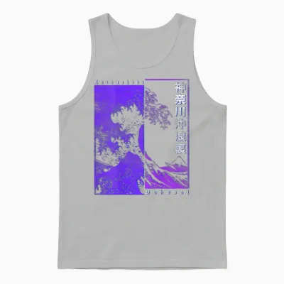 Men's Japanese Wave Japan Style the Great Wave Before Kanagawa T-Shirt, Black Unisex Tank Top - Ash
