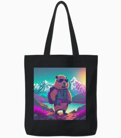 Capybara Hiking Thru the Mountains Tote Bags - Black