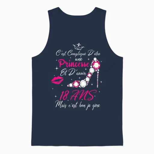 Birthday 18 Year Old Girl Princess Gift Humour Funny Party T-Shirt, Black, Female X-Small Unisex Tank Top - Navy