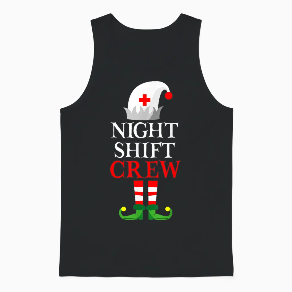 Elf Nursing Shirt Women, Christmas Nurse Night Shift Crew Unisex Tank Top in Black