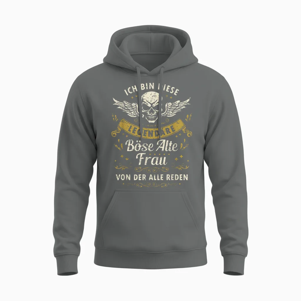 I Am This Legendary Evil Old Woman T-Shirt, Black Unisex Hoodie in Graphite Heather