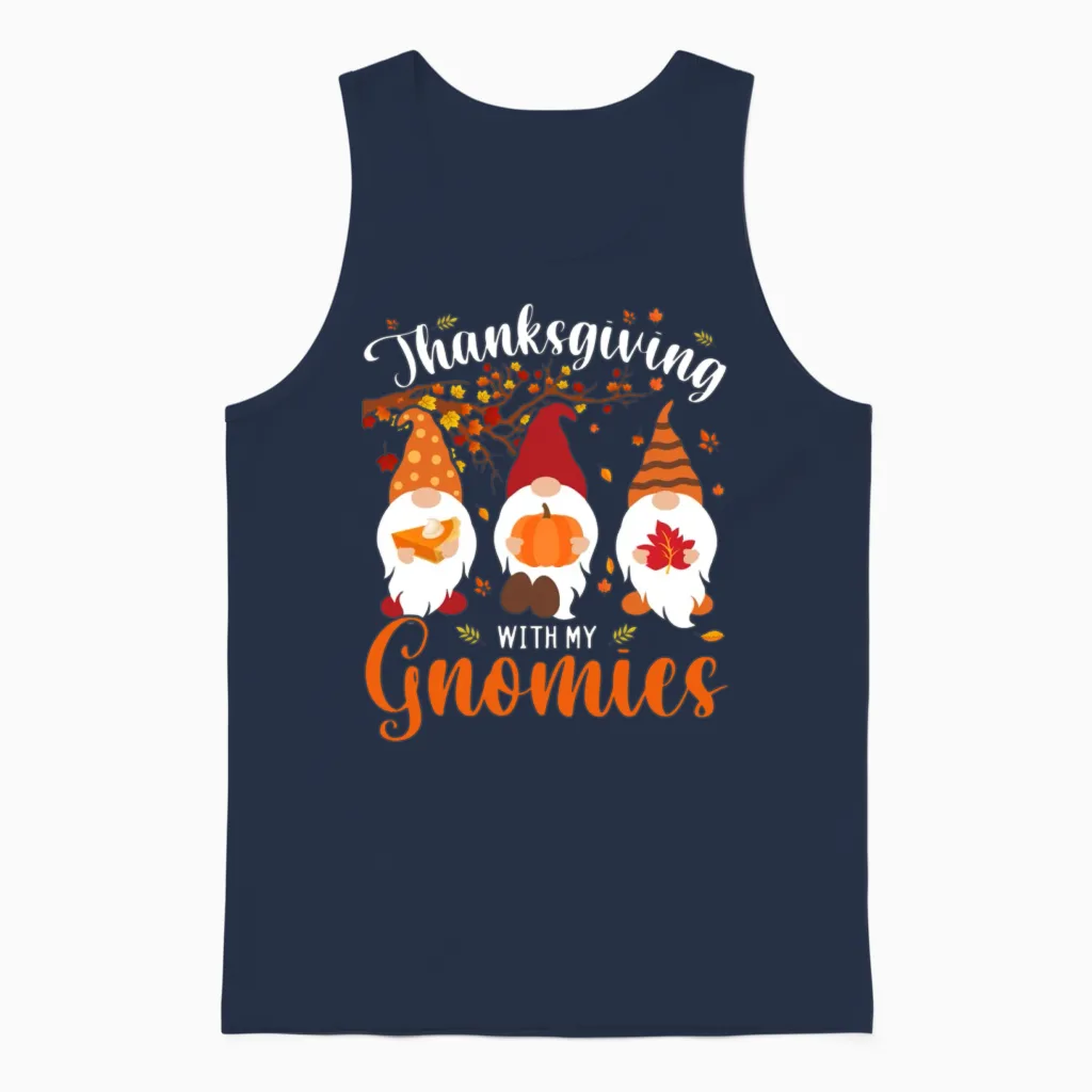 Thanksgiving with My Gnomies Funny Autumn Gnomes Unisex Tank Top in Navy