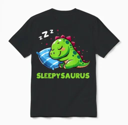 Sleepysaurus Pyjamas Nightdress Dinosaur Sleep Unisex T-Shirt in Black