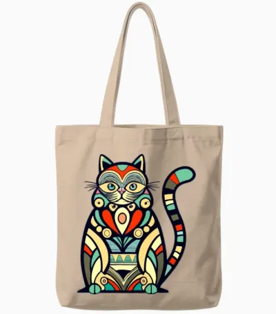 Cat Doodle Retro Colors Tote Bags - Natural