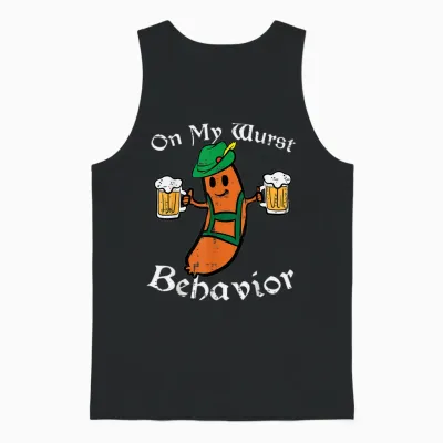 Oktoberfest on My Wurst Behavior Funny German Men Women Unisex Tank Top - Black