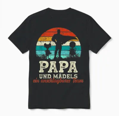 Team Papa Tochter Zwei Kinder Vatertag Bester Super Papa Unisex T-Shirt - Black