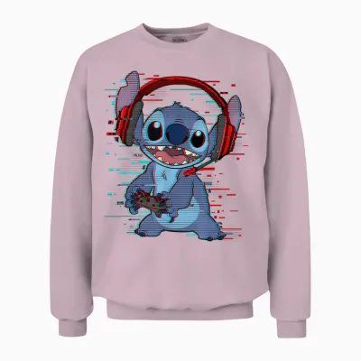 Disney Lilo & Stitch Gamer Glitch Headset and Controller Unisex Sweatshirt - Light Pink