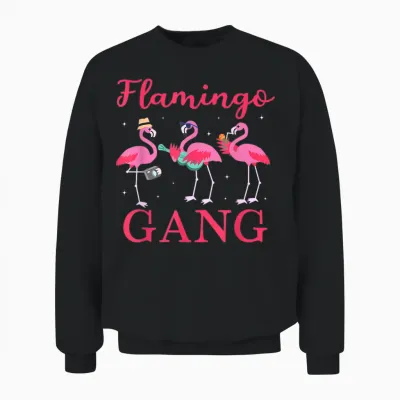 Flamingo Gang Funny Flamingo Holiday and Jga Unisex Sweatshirt - Black