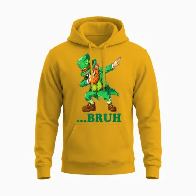 Bruh Dabbing Leprechaun Funny Kids Boys & Mens Day Unisex Hoodie - Gold