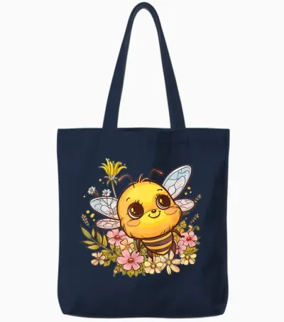 Niedliche Biene Mit Blumen I Kids Bee Tote Bags - Navy