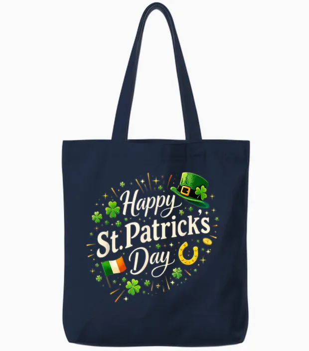 Happy Saint Patrick's Day Celebration Irish St Patrick's Day Tote Bags in Navy