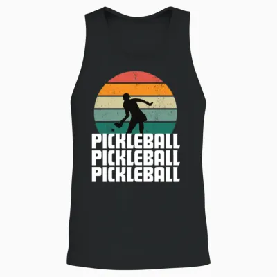 Pickleball Sunset Retro Womens Unisex Tank Top - Black