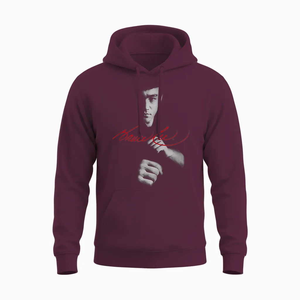 Bruce Lee in the Shadows Signature Unisex Hoodie in Maroon