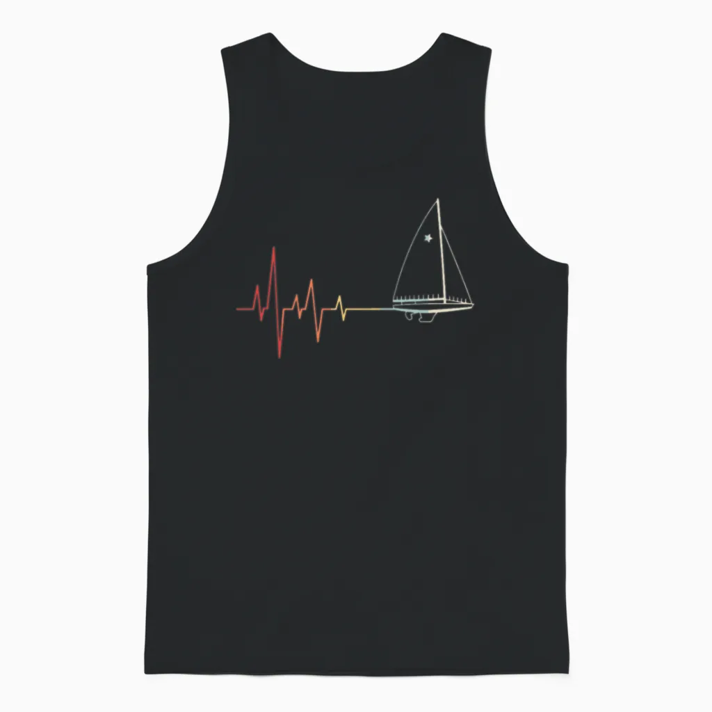 Sailing Heartbeat Retro Unisex Tank Top in Black