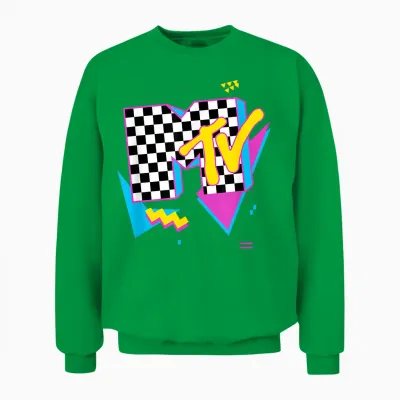 Mtv Retro Checkered Neon Shapes Music Television Unisex Sweatshirt - Irish Green