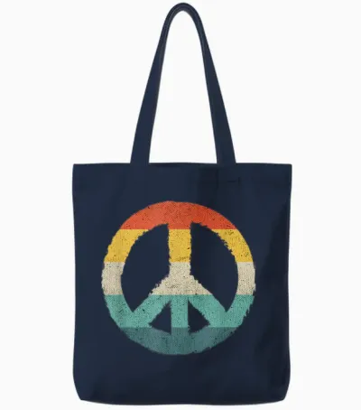 Retro Hippie Symbol Frieden Zeichen Peace Tote Bags - Navy