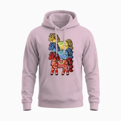 Swedish Dala Horse, Scandinavian Sverige Sweden Unisex Hoodie - Light Pink