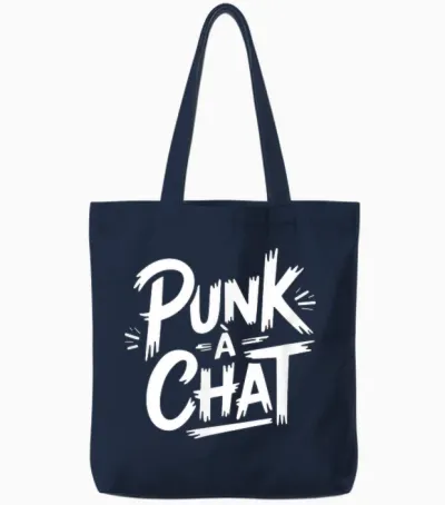 Punk Cat T-Shirt, Black, S Tote Bags - Navy