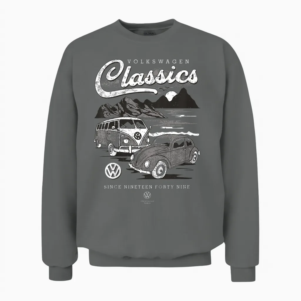 Kids Campervan Volkswagen Beetle & Type 2 T1 Classics Unisex Sweatshirt in Graphite Heather