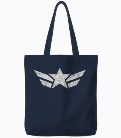 Marvel Captain America Brave New World Captain America Star T-Shirt, Blue, S Tote Bags - Navy