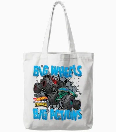 Hot Wheels - Monster Trucks Big Wheels Big Actions Tote Bags - White