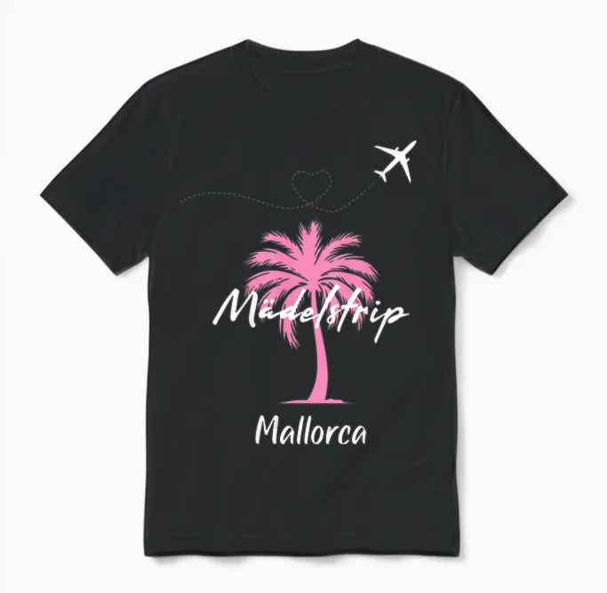 Mallorca Mädelstrip Party Urlaub Outfit Palme Mallorca Unisex T-Shirt in Black