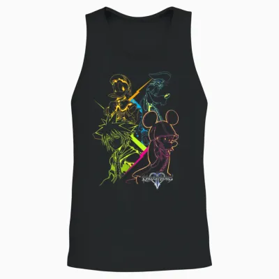 Disney Kingdom Hearts Main Characters Neon Line Art Portrait Unisex Tank Top - Black