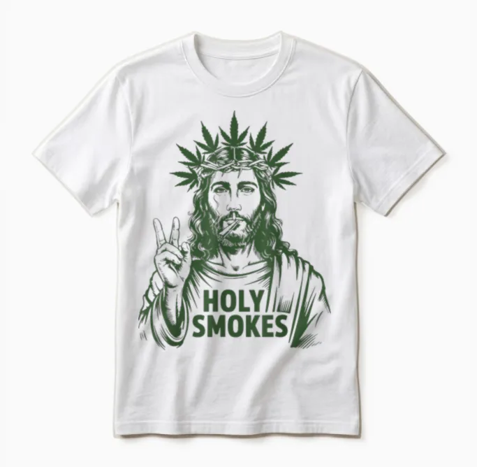 Retro Holy Smokes Jesus Marihuana Unkraut Cannabis Stoner 420 Unisex T-Shirt in White