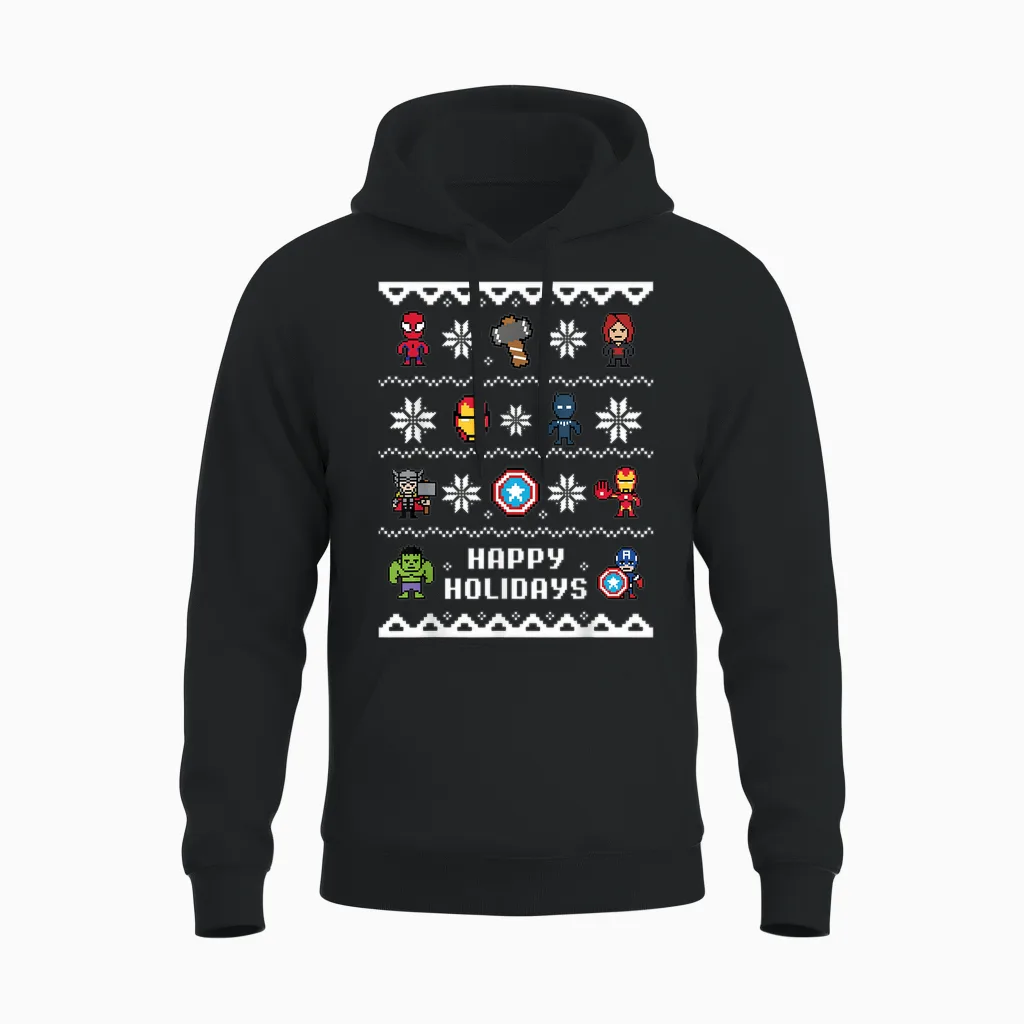 Marvel Avengers Christmas Sweater Happy Holidays Unisex Hoodie in Black
