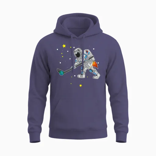 Astronaut Playing Ice Hockey in Outer Space Gift Unisex Hoodie in Heather Sport Dark Navy