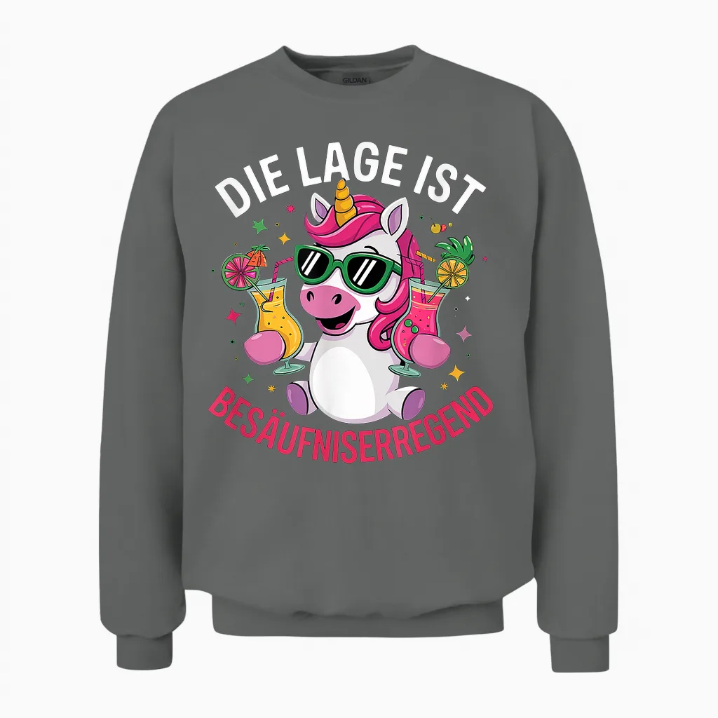 Die Lage Ist Besäufniserregend - Einhorn Style Unisex Sweatshirt in Graphite Heather