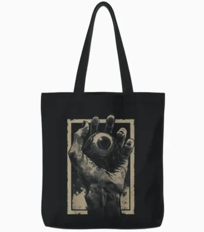 Scary Horror Hand Eye Weirdcore Gothic Occult Trippy T-Shirt, Black, S Tote Bags - Black