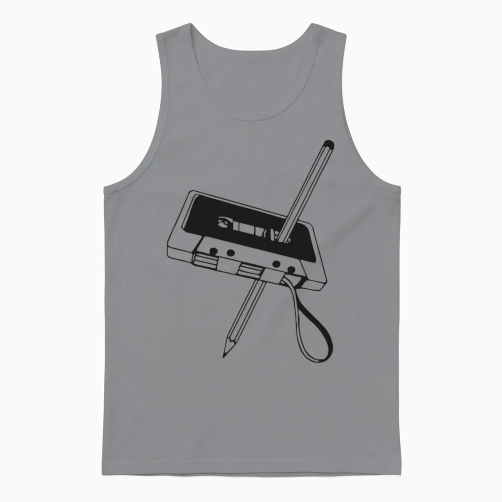 Tape with Pencil Funny Unisex Tank Top in Sport Grey