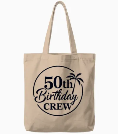 50th Birthday Crew Funny Birthday Tote Bags - Natural
