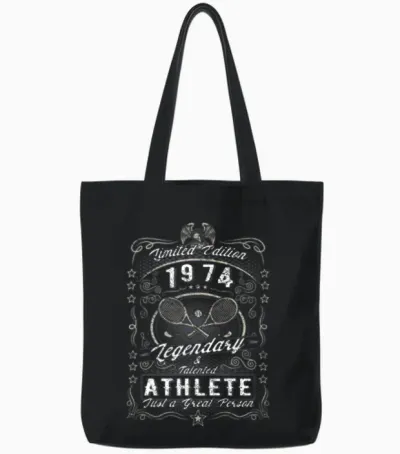 Vintage 1974 Tennis Birthday Gift Sport Hobby Tote Bags - Black