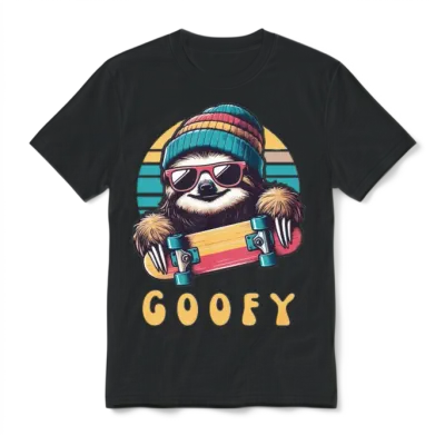 Goofy Skater Sloth - Funny Skateboard Freestyle Unisex T-Shirt - Black