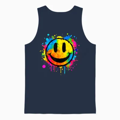 Cute Paint Splash Happy Smile Face 70s Tie Dye Smiling Funny Unisex Tank Top - Navy